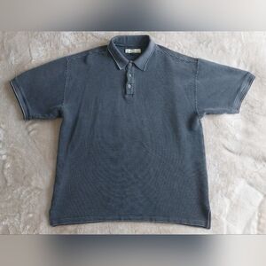 Tommy Bahama Men's Black Gray Striped Silk Cotton Polo Shirt | L
